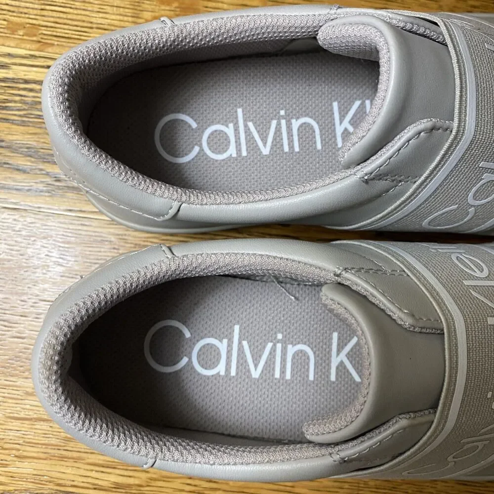 Calvin Klein Womens Clairen Slip On Sneakers Size 7 Light Gray Faux Leather